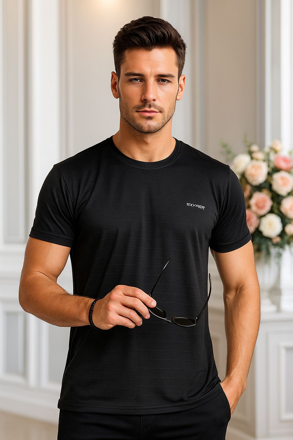 SKYREX Black SPORTS ROUNDNECK T.SHIRT
